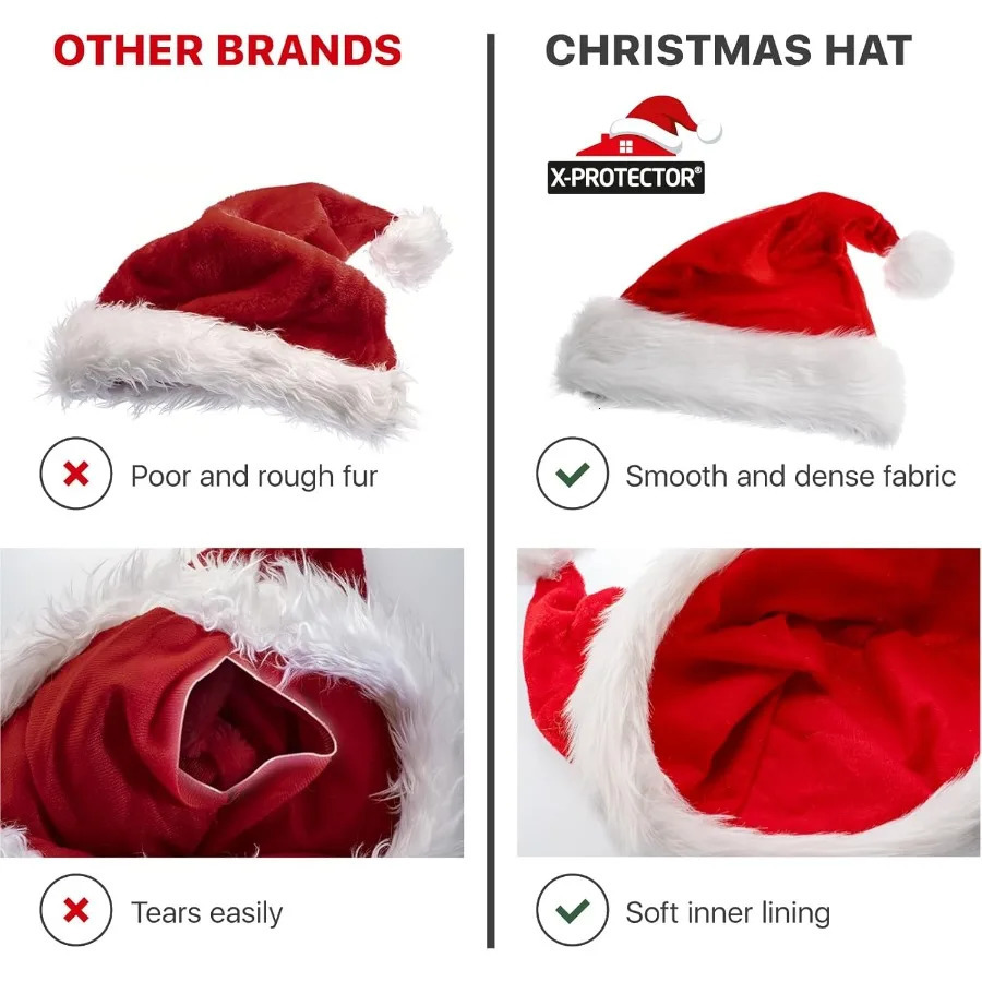 XProtector Santa Hat Large Christmas Hat for Adults Fluffy Christmas Hats for Women and Men Red Velvet Santa Cap Perfect for Ho 251024