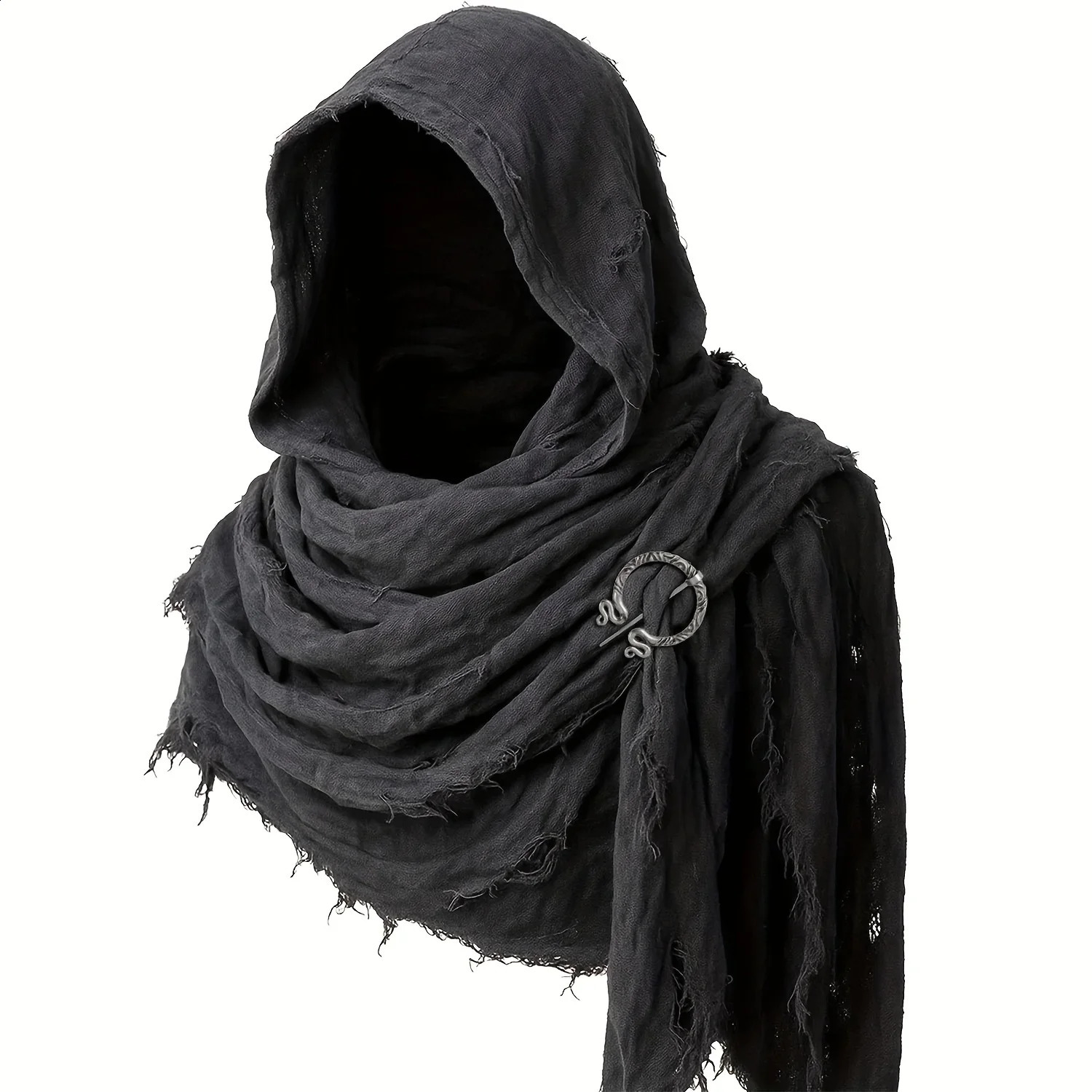 Medieval Renaissance Cloak Cape with Viking Brooch Hooded Shawl Scarf for Halloween Costumes Streetwear Pop Culture Events 251027