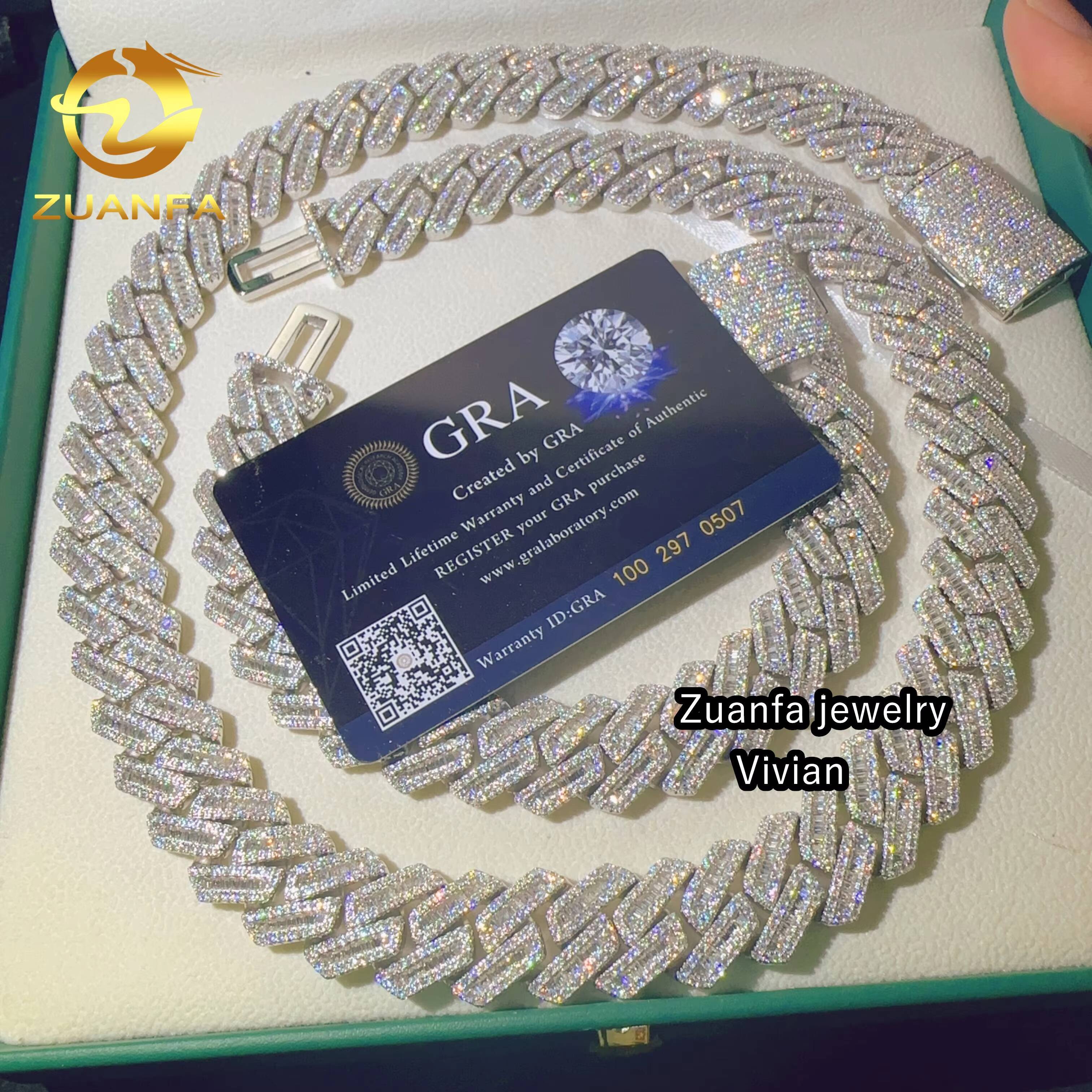 D Color VVS Moissanite 18MM Necklace Sterling Silver 925 Iced Out Hip Hop Miami Fine Jewelry Custom Moissanite Cuban Link Chain