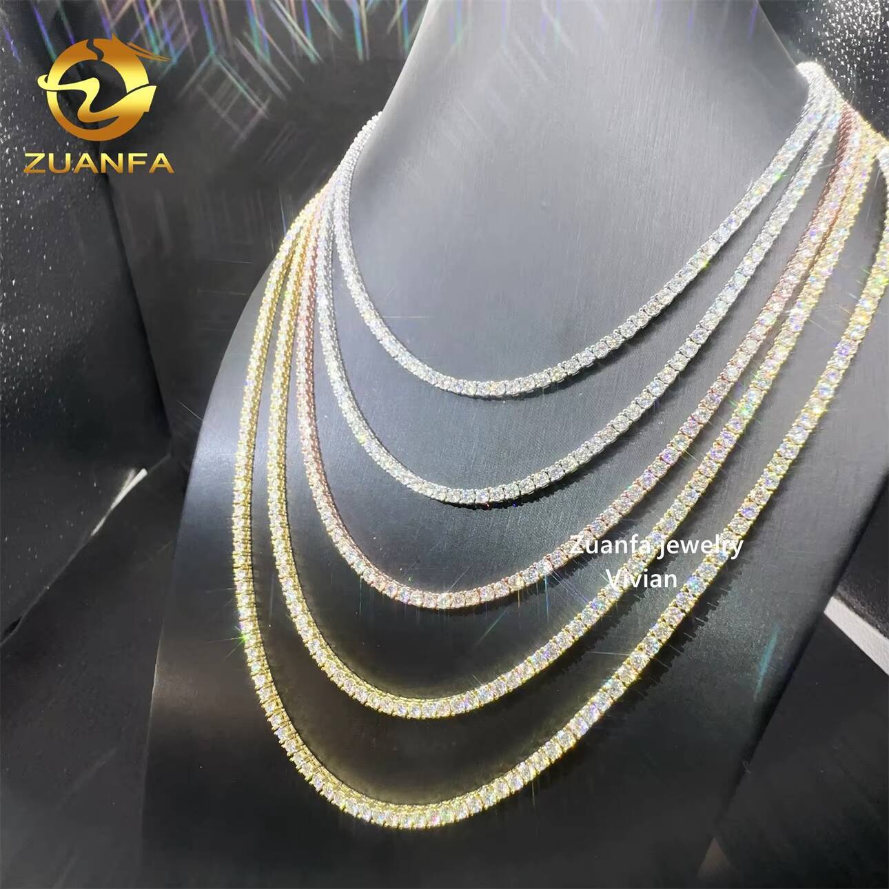 4mm Luxury Fashion Silver Full Size Tennis VVS Moissanite Lab Diamond Hip Hop Jewelry Tennis Chain Bracelet Necklace