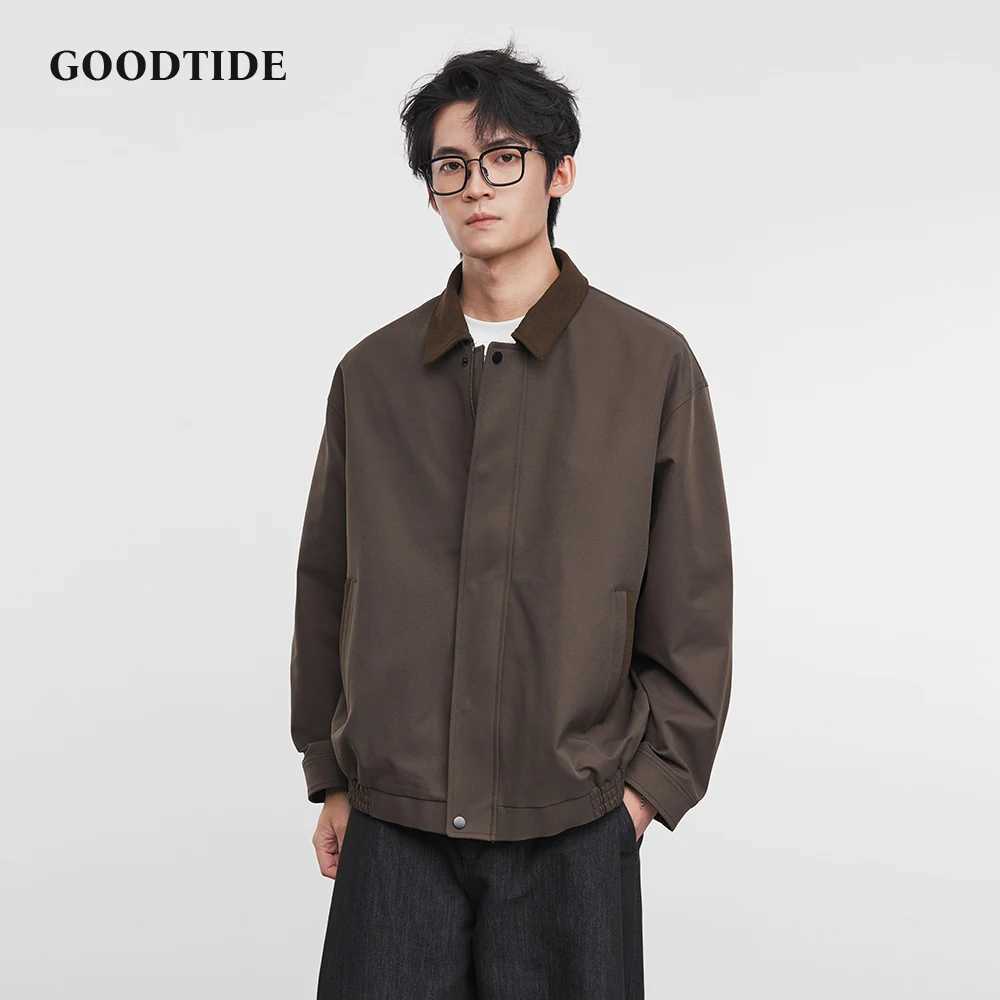 American Retro Mens Fashion Jacket 2025 Spring and Autumn New Loose Solid Color Lapel Workwear Top Mens Jacket J251028