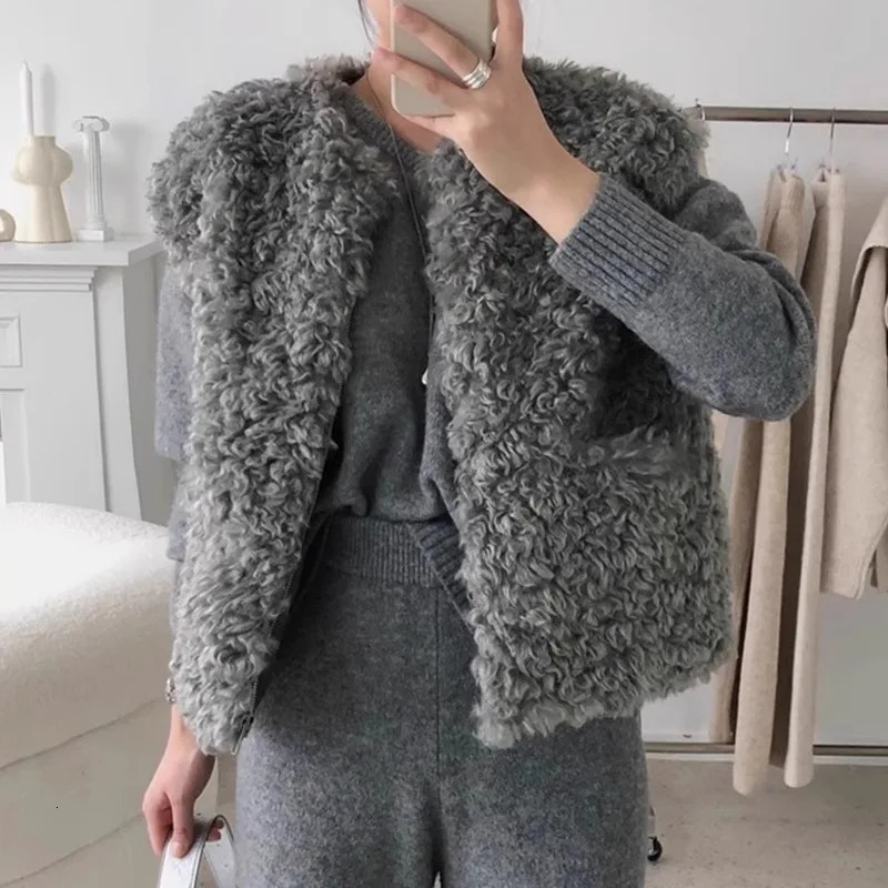 Fur OnePiece Vest For Women In Autumn And Winter Fashionable Retro French Lambhair Short Loose Vest 251027