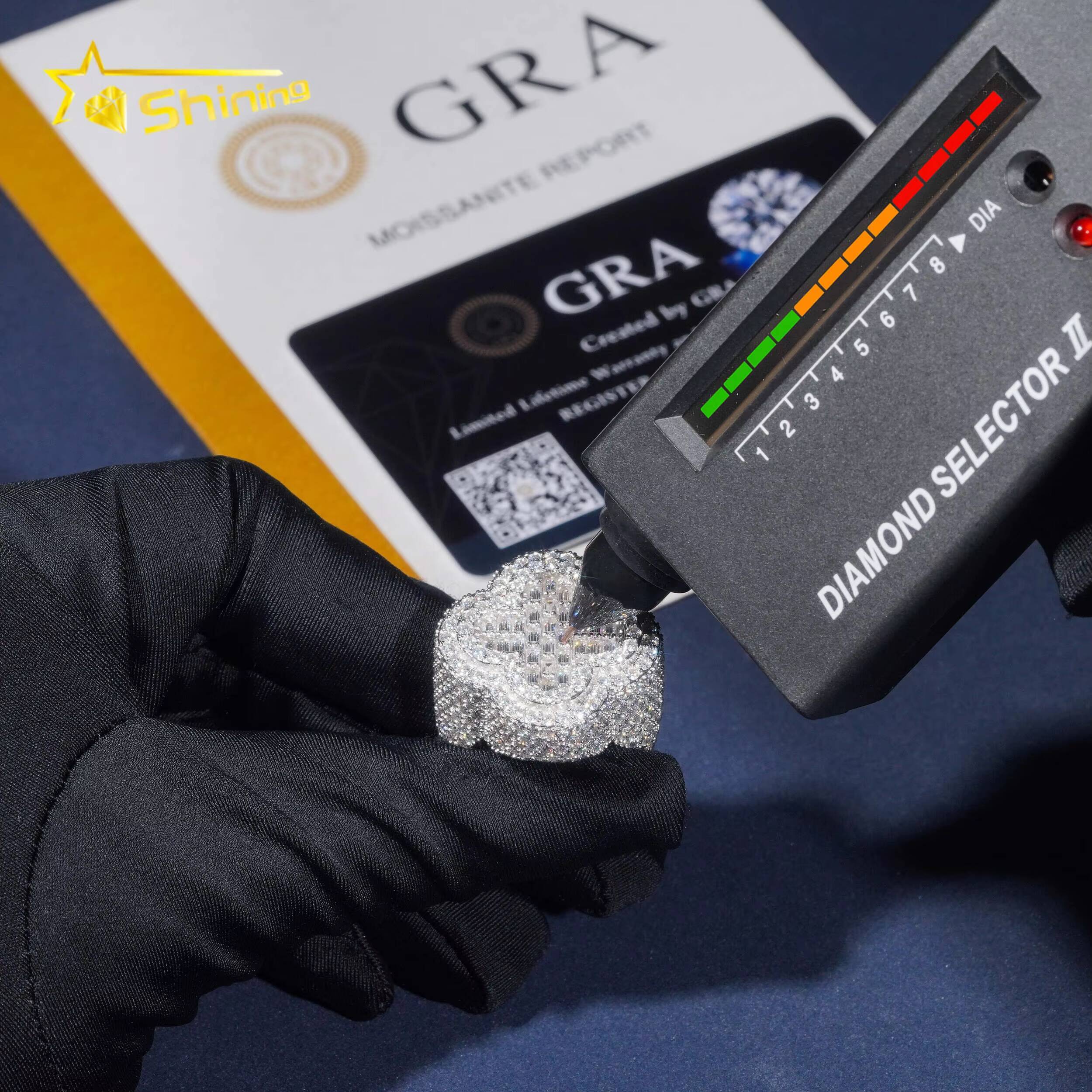 New GRA Certificate 925 Sterling Silver Gold Plated Fine Jewelry Iced Out VVS Diamond Cross Moissanite Hip Hop Ring Men Ring