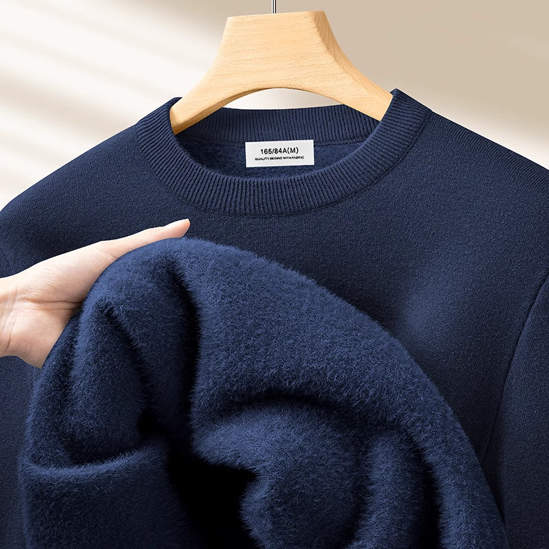 Winter One-piece Modal Men's Designer Sweater Crew Neck Sweater New Fleece-lined Thickened Knitted Wool Warm Base Shirt