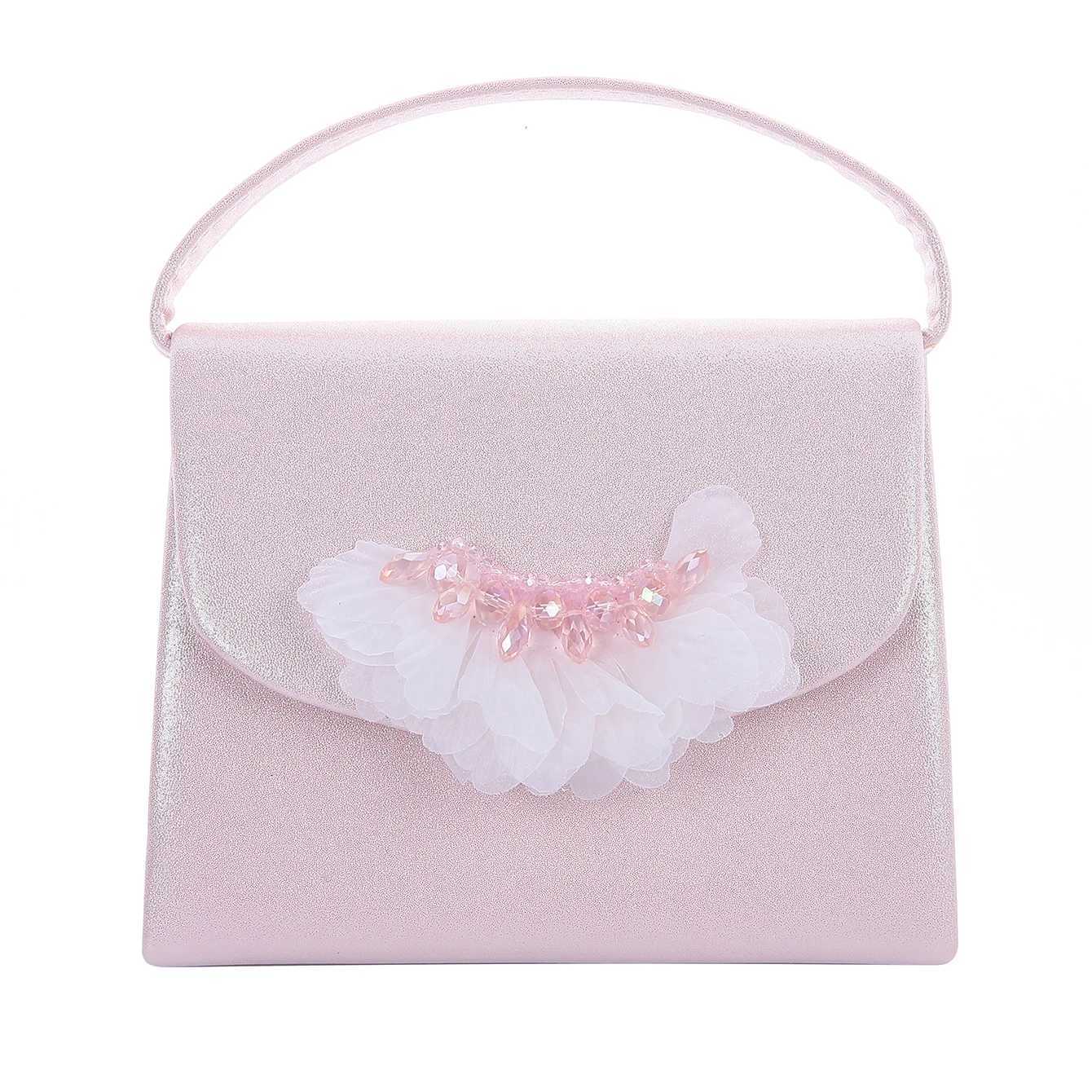 Pink Crystal Flower Handbag with Metal Chain Elegant Womens Shoulder Bag for Dinner Wedding Party Evening Dress Accessory H251027