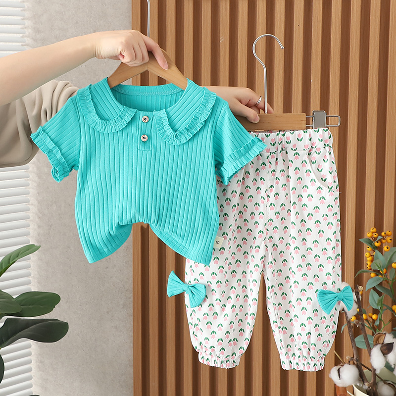 luxury kids clothing 2025 Girls Short Sleeve 2-Piece Set, Summer Collar Outfit for Baby Girl & Toddler, Fashion Kids Clothing