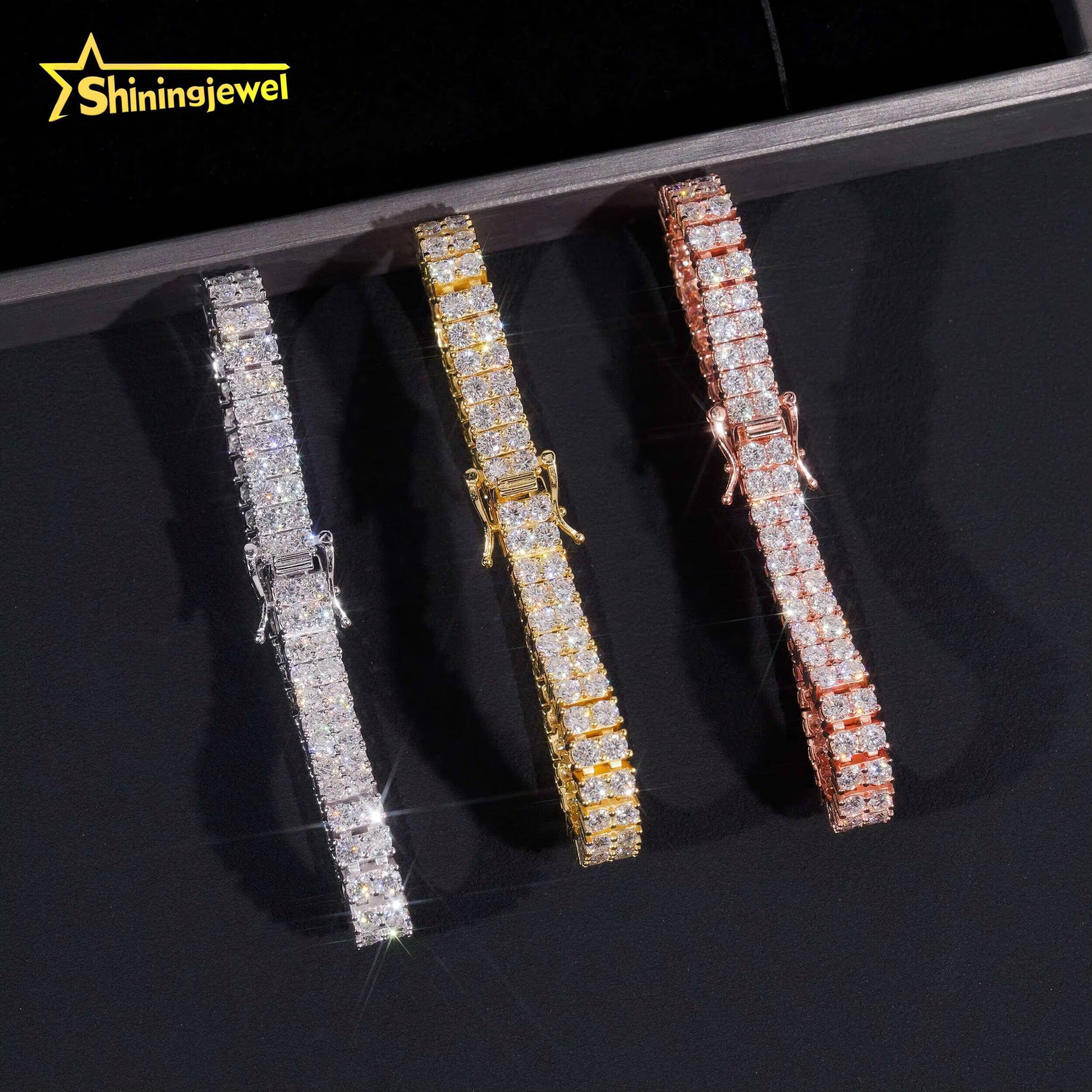 2rows VVS GRA Moissanite Tennis Bracelet Sterling Silver 925 Luxury Gold Plated Moissanite Hip Hop Tennis Chain Jewelry