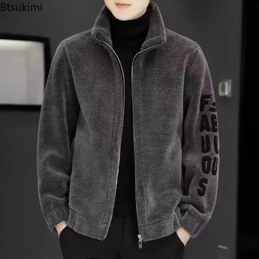 Mens Autumn Winter Lamb Fleece Jackets Fashion Stand Collar Long Sleeve Thicked Warm Jacket Men Zipper Pocket Casual Coats 251027