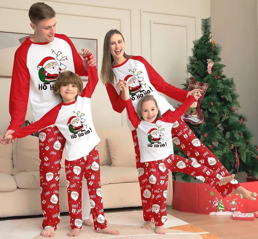 2025 Xmas Family Matching Pajamas Set Santa Claus HO Printed Adult Kid Baby Family Matching Outfits Christmas Family Pjs 251027