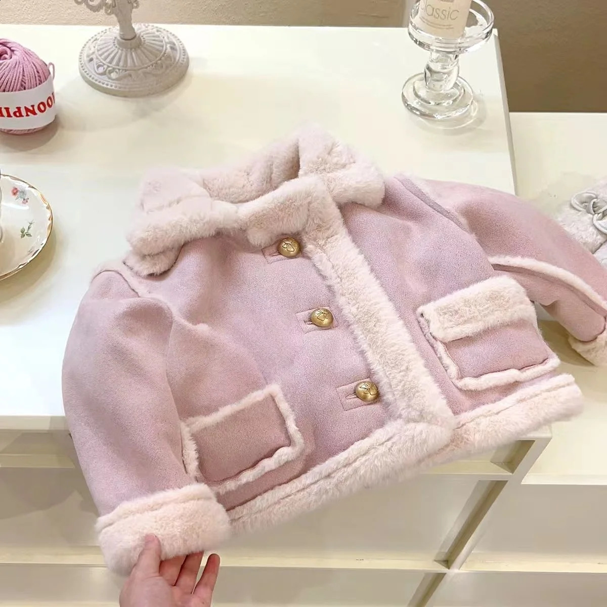Princess Girls Winter Coat 27Y Faux Shearling FleeceLined Toddler Jacket Warm Thickened Kids Outerwear with Fur Trim 251023