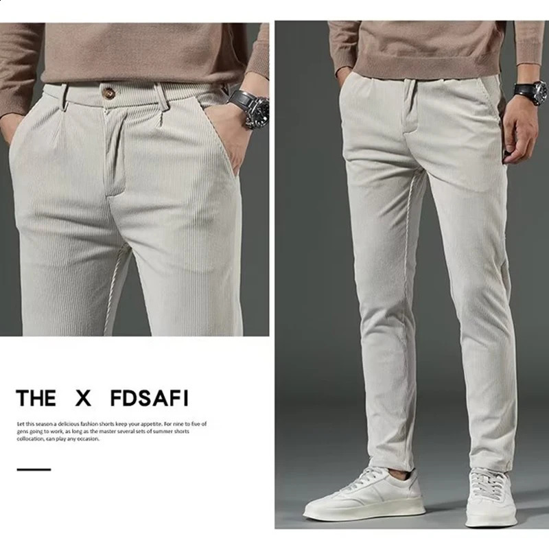 High Quality Brand Mens Corduroy ThickenPants Fashion Khaki Narrow Leg Casual Pants Thermal Plush Trousers Autumn Winter Male 251027