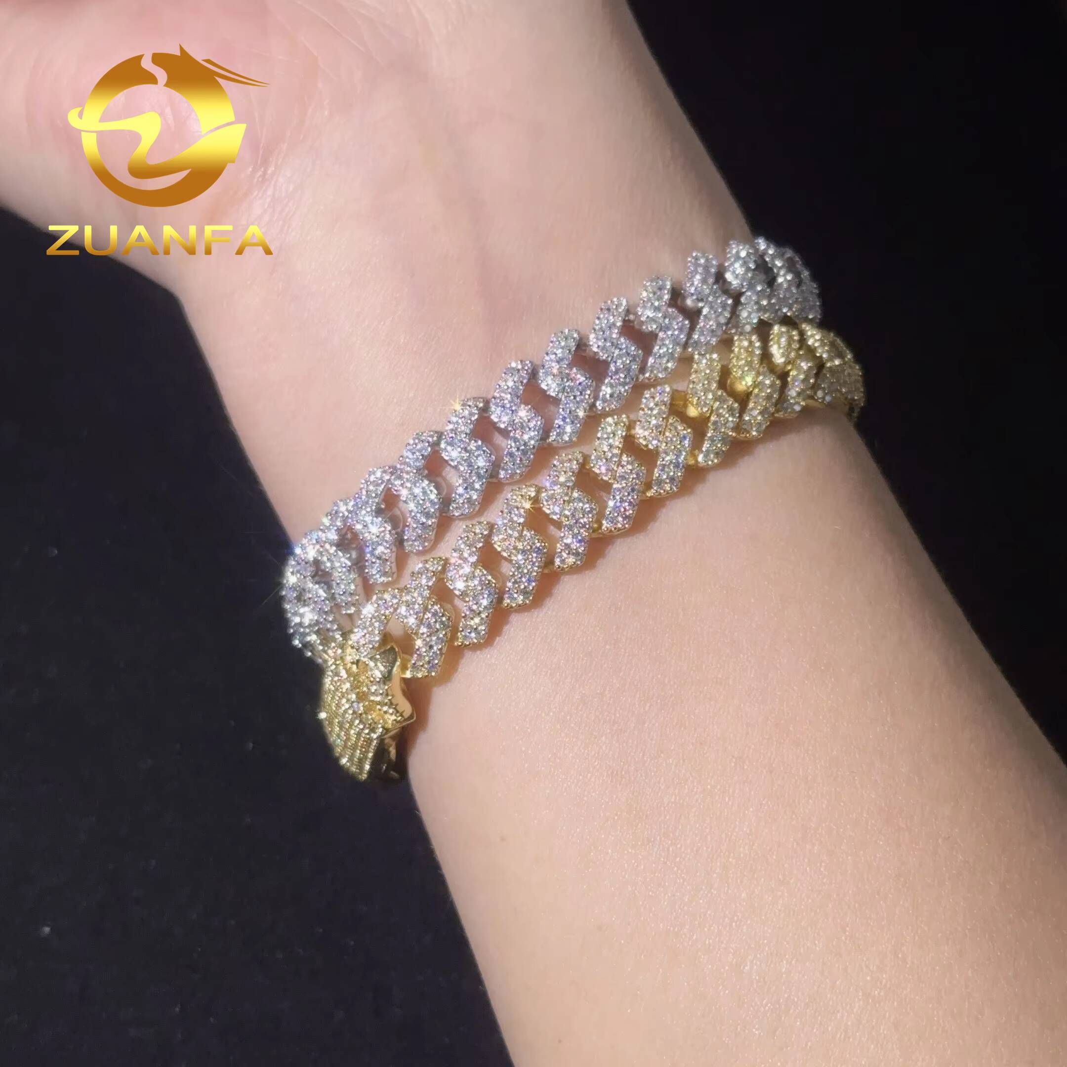 Fast Shipping Moissanite Diamond Hip Hop Jewelry 10mm Moissanite Cuban Link 925 Silver Iced Out Cuban Bracelet Chain