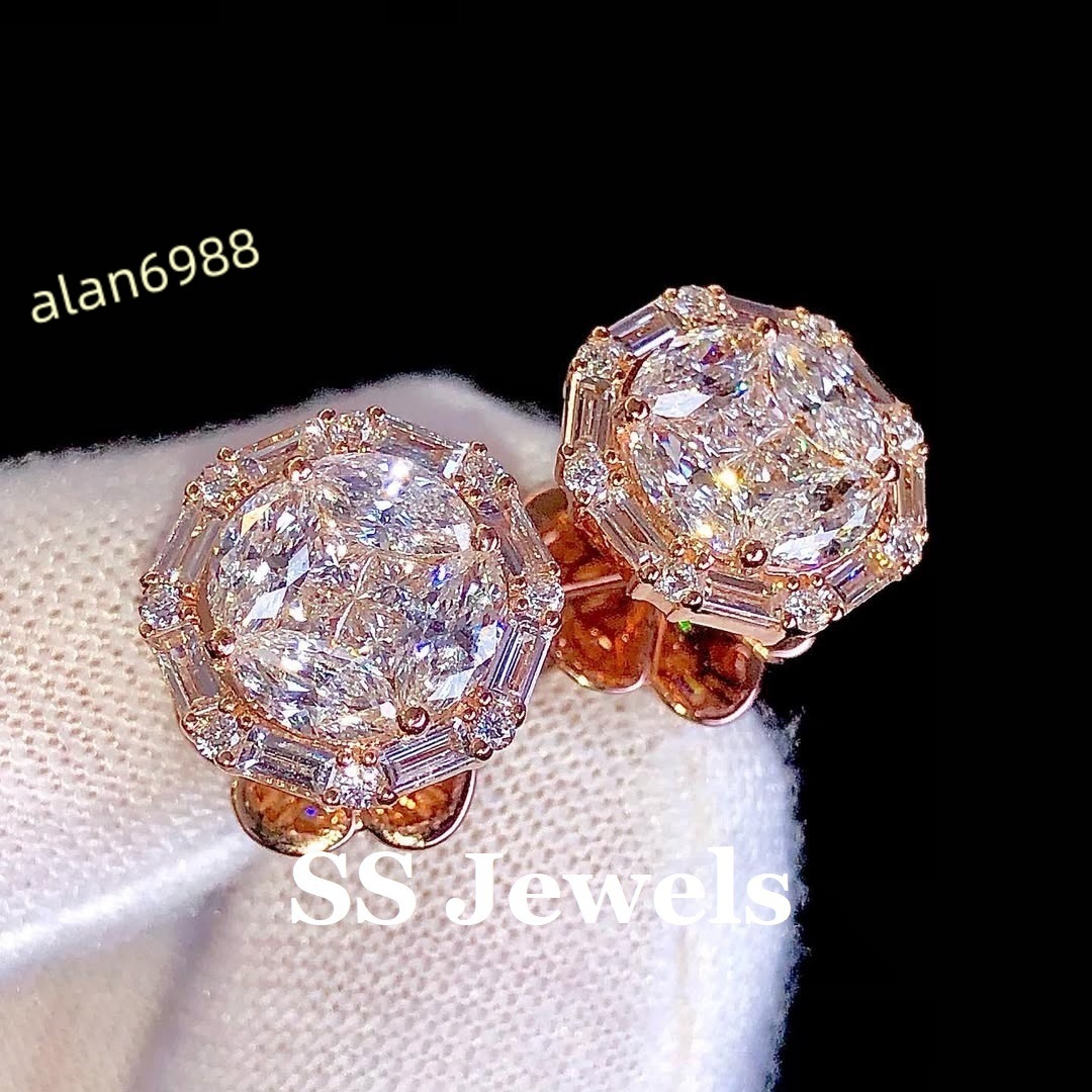 Luxury VVS Moissanite Cluster Stud Earrings Round Baguette Marquise Cut Diamond Design in 925 Silver Rose Gold for Women