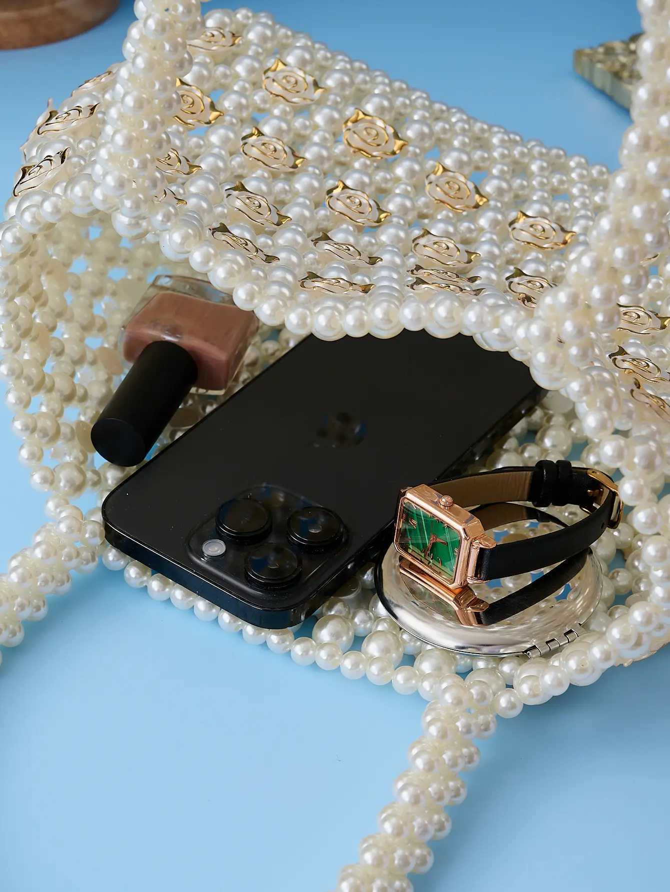 French hollowedout fairy pearl bag socialite handwoven beaded handbag Boston handheld vacation bag H251027