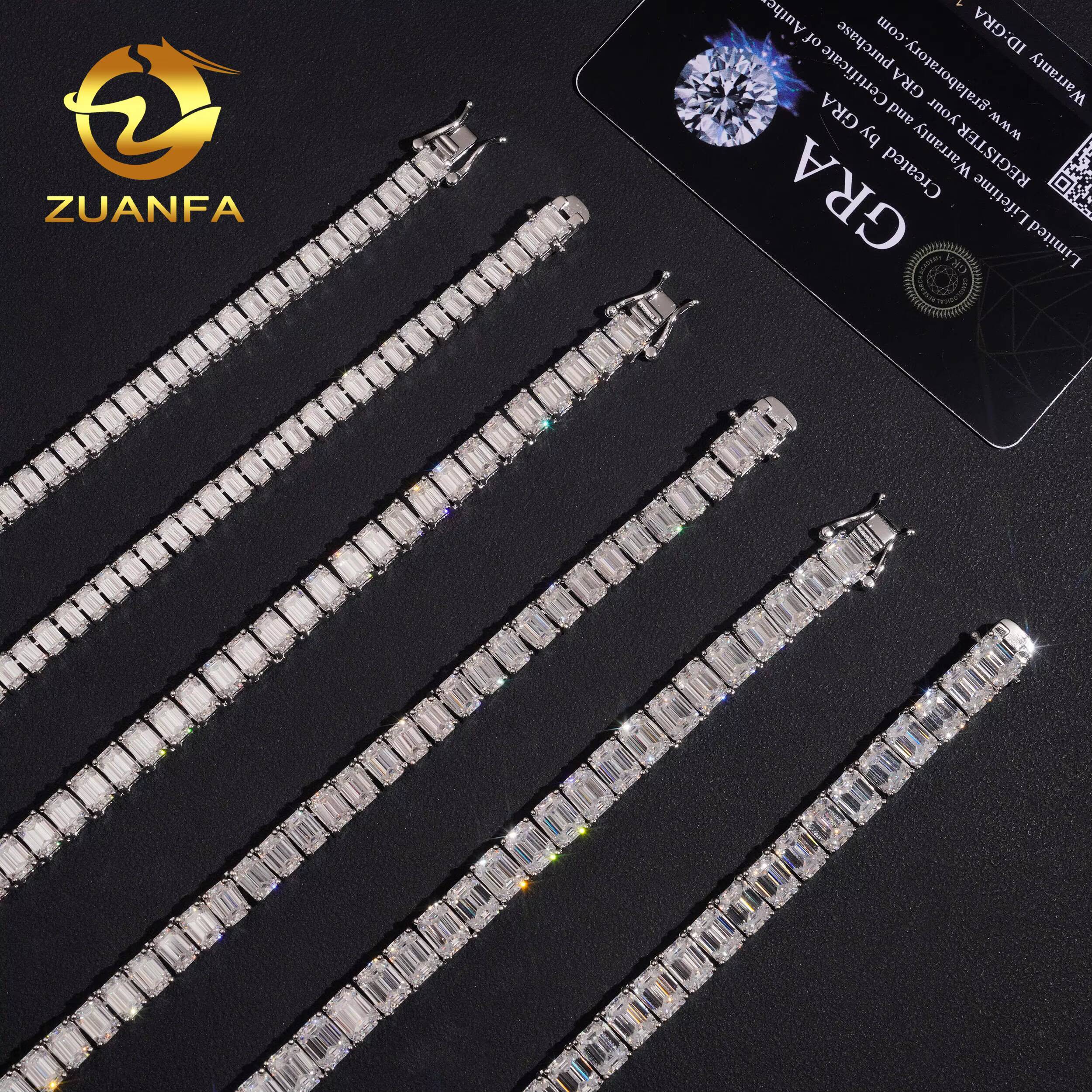 Fine Jewelry Emerald Cut Tennis Chain Moissanite Pass Diamond Test 925 Sterling Silver Gold Plated Luxury Tennis Chain