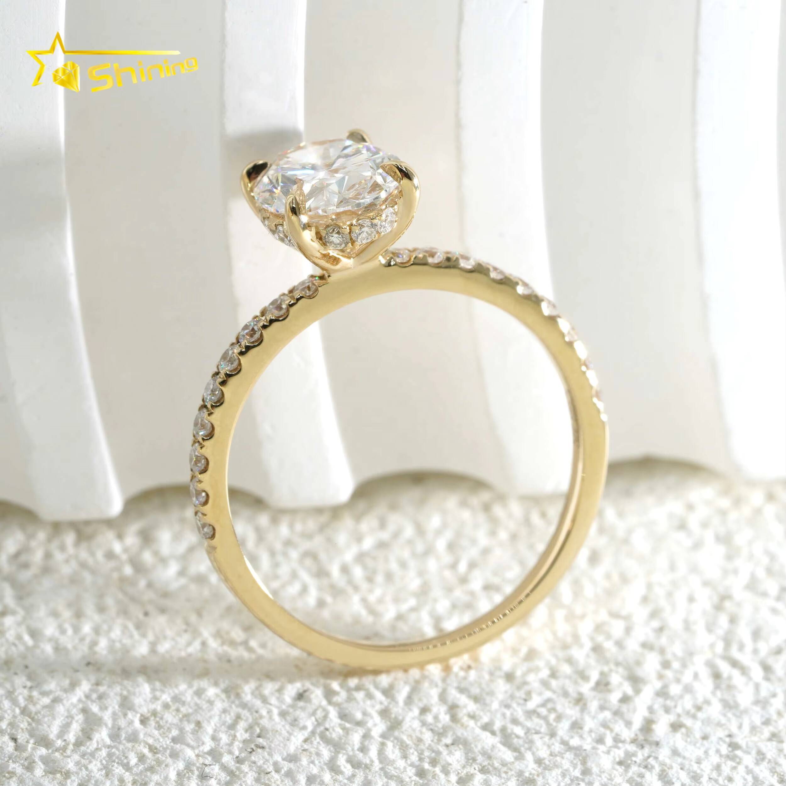 Fine Jewelry 14K Solid Yellow Gold Rings with Certificate Oval Cut 2CY VVS2 IGI Lab Grown Diamonds Engagement Rings