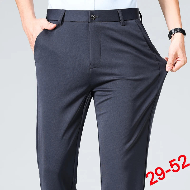 Plus Size Trousers Men Business Suit Pants Stretch Formal Dress Big Man Classic Black 251027