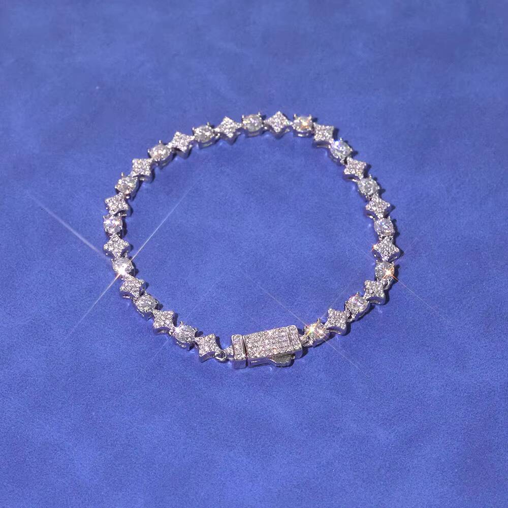 6mm Width Star Design Shiny VVS Moissanite Necklace Custom Womens Fine Jewelry 925 Sterling Silver Tennis Chain