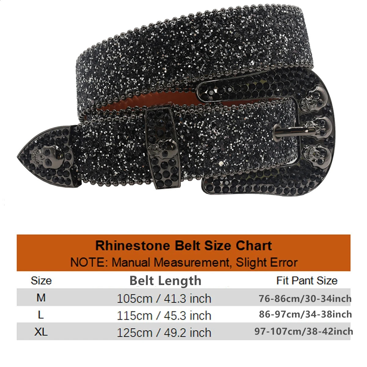 Skull Rhinestone Belts For Women Men Y2K Leather Strap Crystal Studded Western Cowgirl Cowboy Diamond Bling Belt 251027