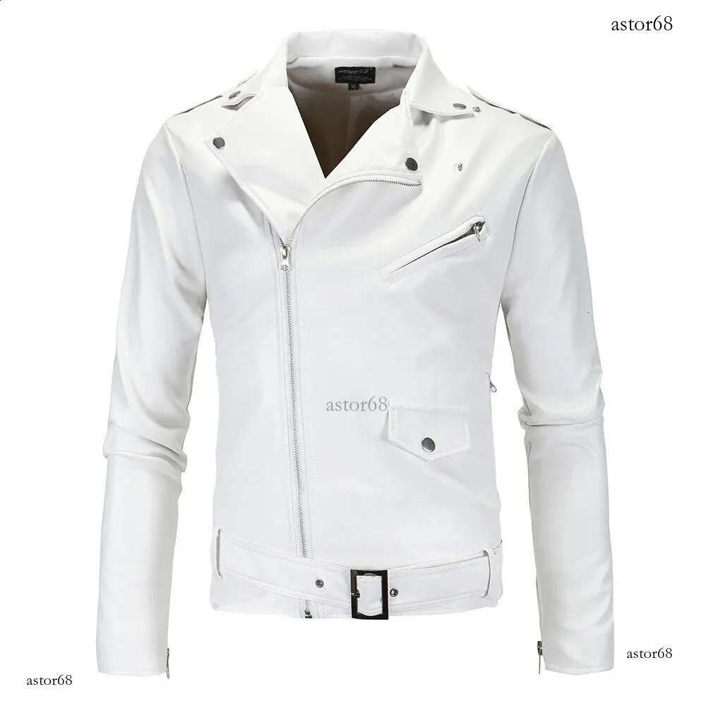 Mens Leather Jackets 2024 White Black Casual Lapel Slim Fit Diagonal Zipper Motorcycle PU Jacket Coat Clothing 240906