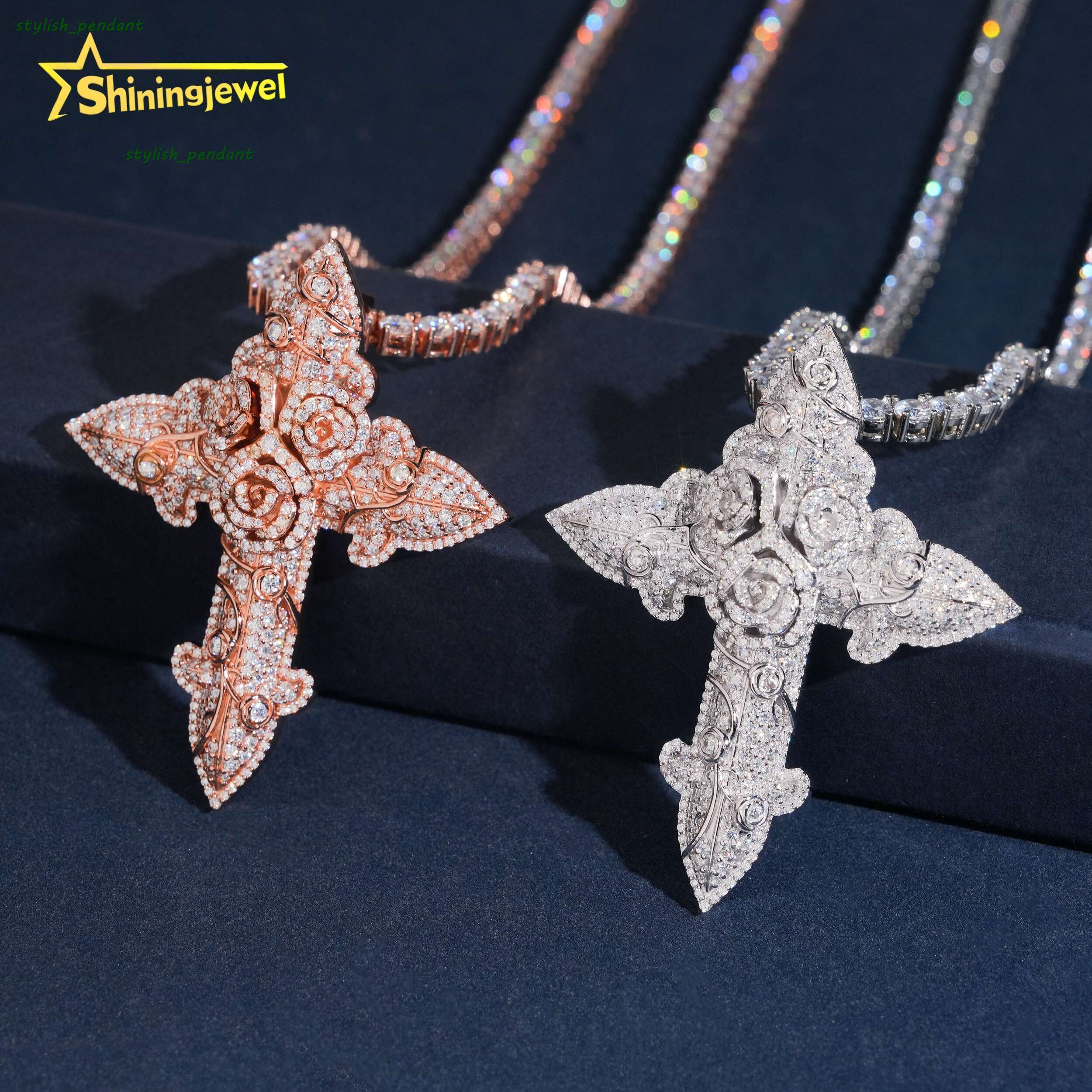 Instock Hip Hop Jewelry Fully Iced Out Pendant Cross Moissanite Pendant Charm Solid 925 Sterling Silver Cross Pendant