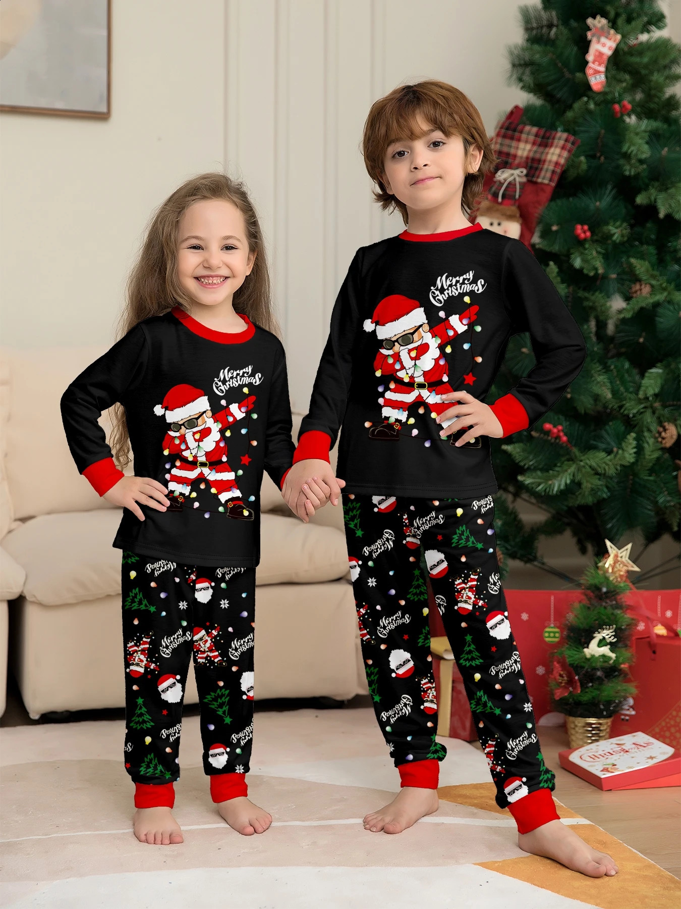 Merry Christmas Santa Print Family Pyjamas Parentchild Matching Xmas Pajamas Set Soft Loose 2 Pieces Suit Homewear Holiday Look 251027