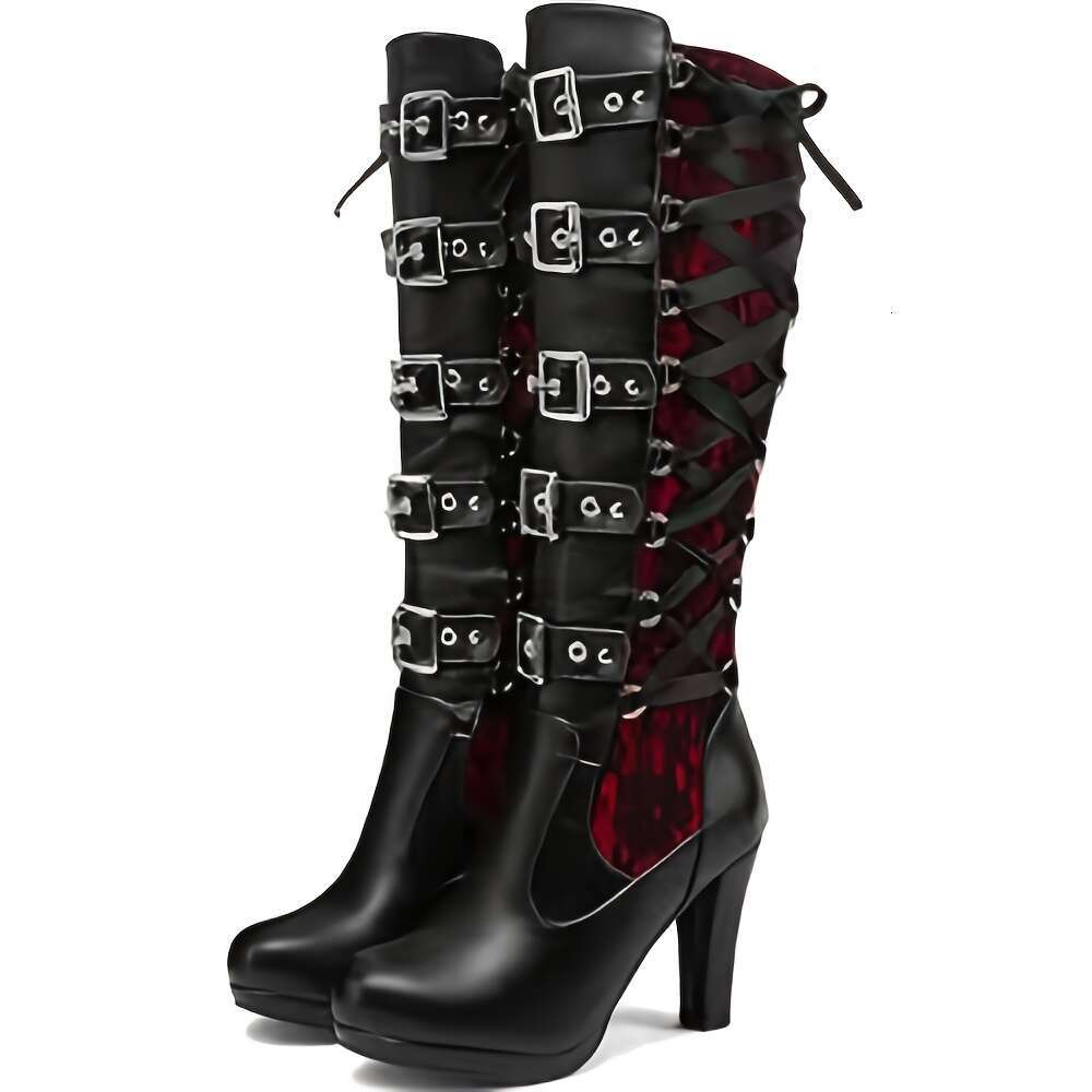 Women's Punk Boots Thick Platform Heels, Slip-Resistant Rubber Sole, PU Synthetic Cover For Concerts, Weddings, Prom, Bridesmaid - Gothic Party S