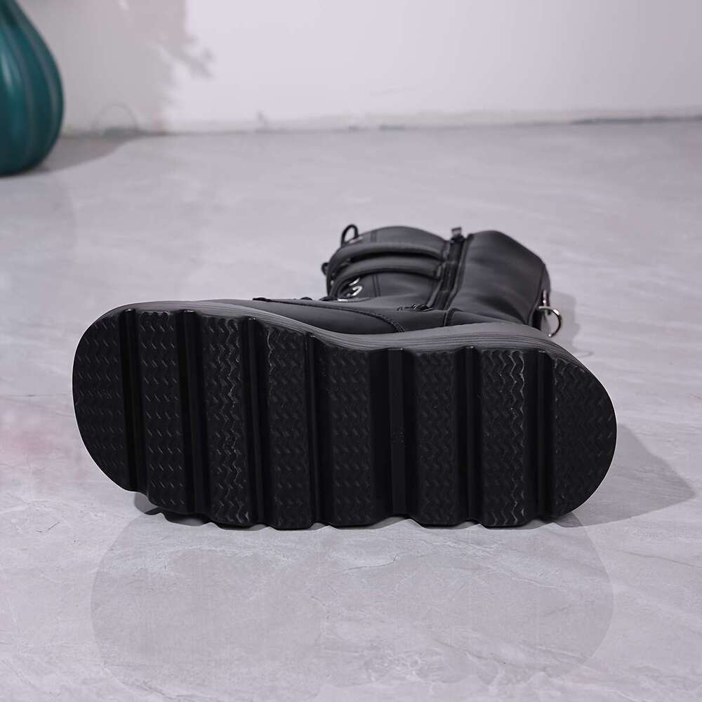 Women's Combat Riding Platform Knee High Boots, Lace Up Fall Lug Sole Gothic Motorcycle Boots With Inside Zipper