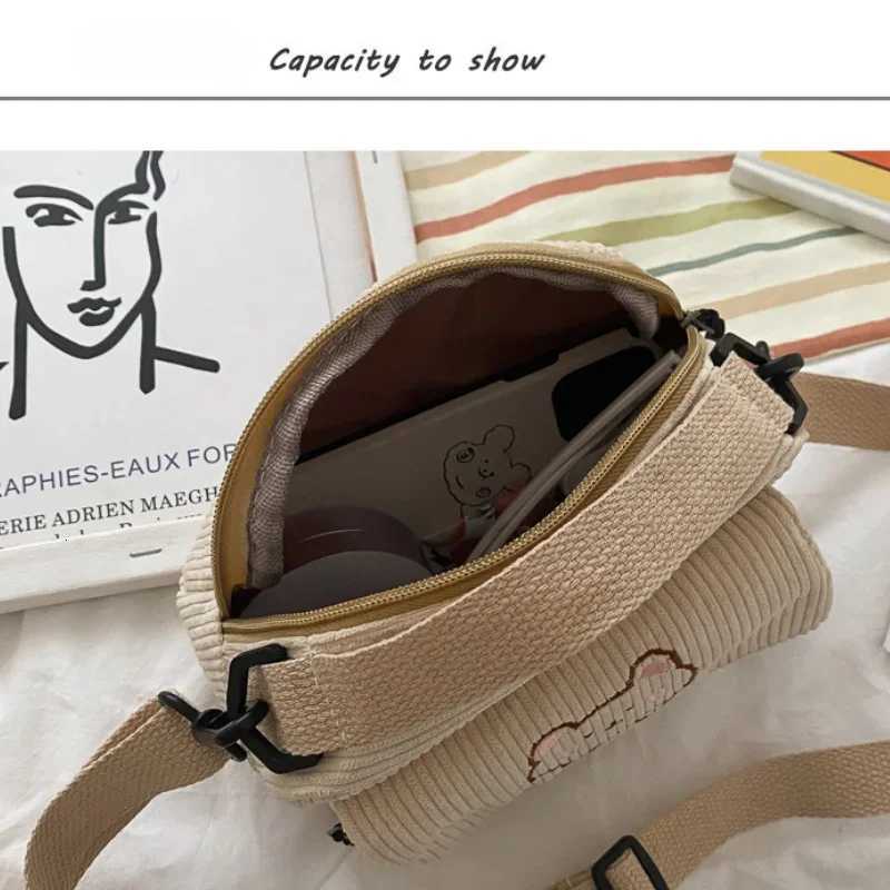 Hot Cute Teddy Bear Embroidered Diagonal Shoulder Bag Corduroy Leisure Bag Womens Crossbody Bag Travel Purses and Daily HandbagW251028