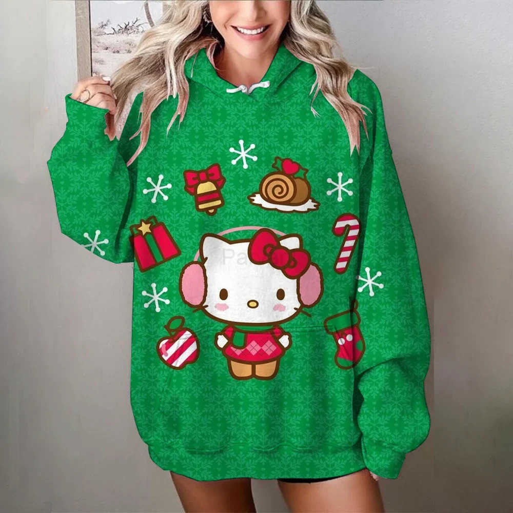 Sanrio Hello Kitty Kuromi New Autumn Christmas Cartoon Printed Hoodie Pullover Fashion Casual Cute Womens Clothing Girl Long Sleeved L251028