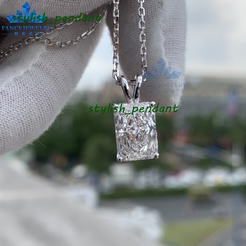 IGI Certified 3ct Radiant Diamond Solitaire Pendant 14k Lab Grown Diamond Necklace 12mm Box Chain Elegant 3ct Diamond Necklace
