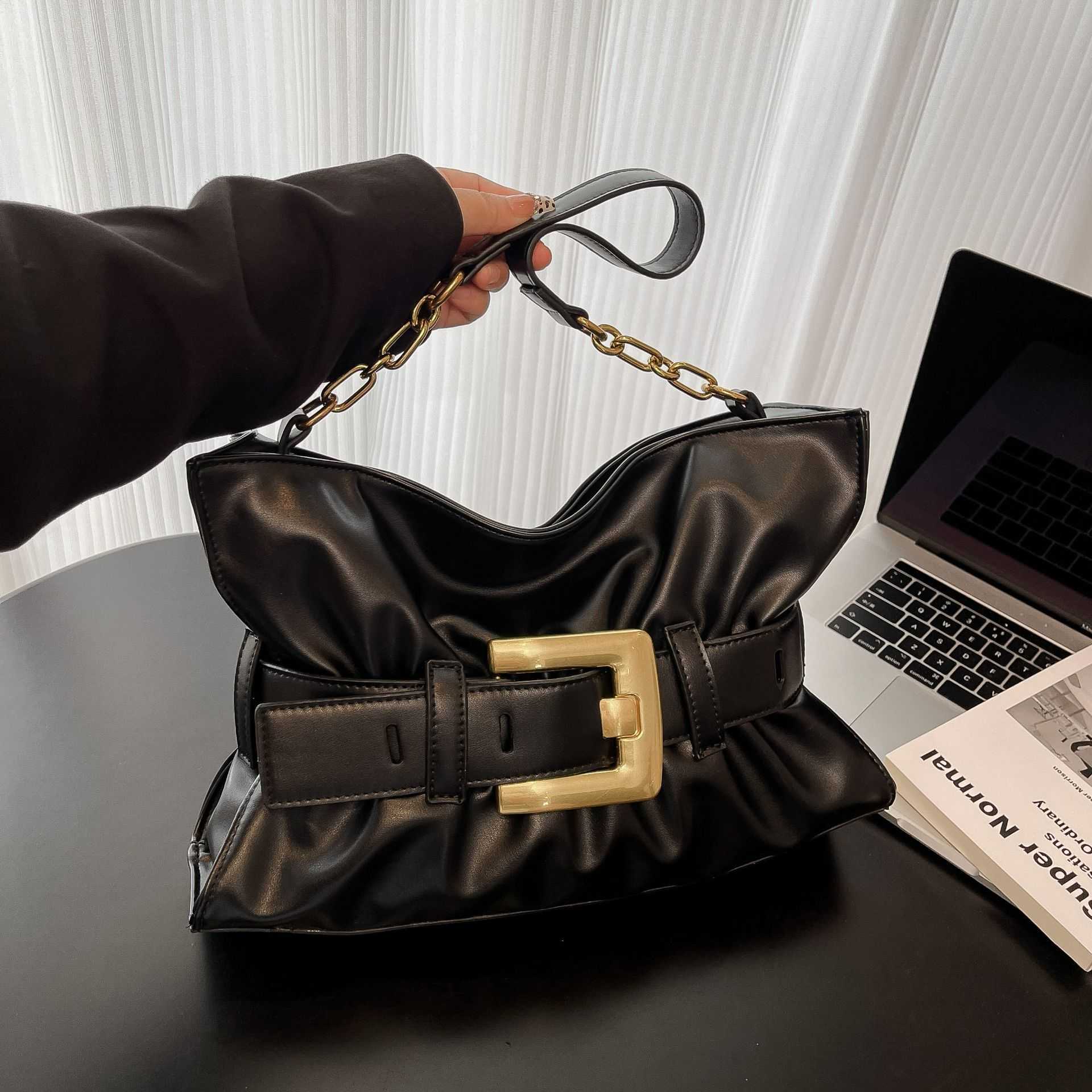 Internet Celebrity Same Style Niche Design Belt Buckle Handheld Underarm Bag Wrinkled Cloud Commuting Casual Fashion Versatile Women's Bag