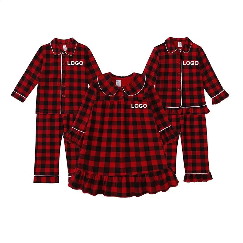 2025 Custom Kids Pajamas Christmas Children Boy Clothes Red Velvet Plaid Suit Family Match Toddler Girl Dress Xmas Sets Costume 251027