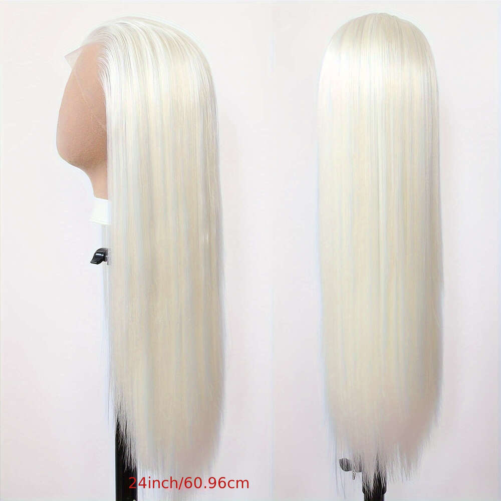 Unisex-Adult High Temperature Fiber Lace Front 13X3 Straight Hair 200% Density Pre Plucked Hairline Glueless Heat Resistant Business Style Synthetic W