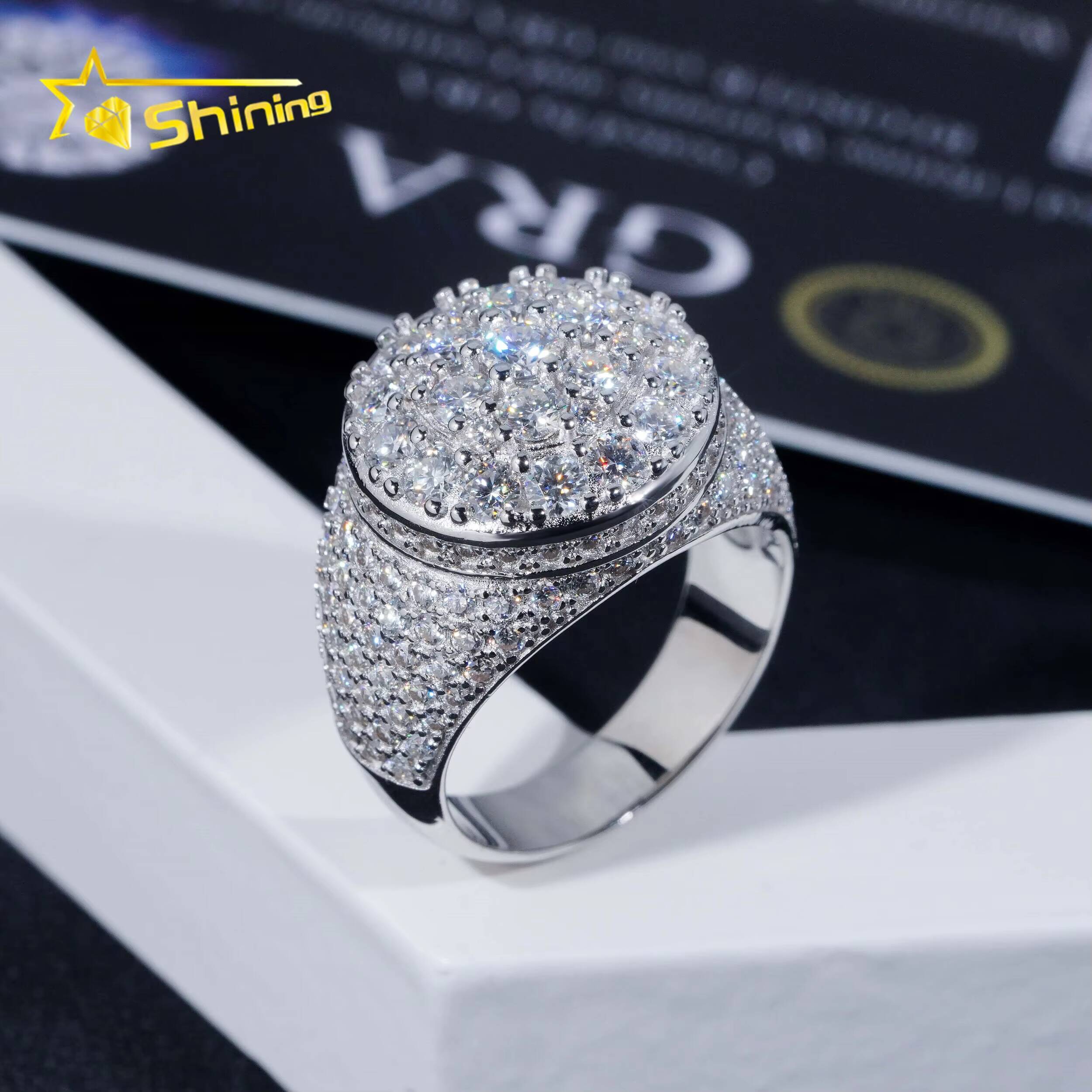USA Local Stock Shipping Iced Out Hot Selling Moissanite Pass Diamond Tester Mens Ring 925 Silver VVS Moissanite Ring