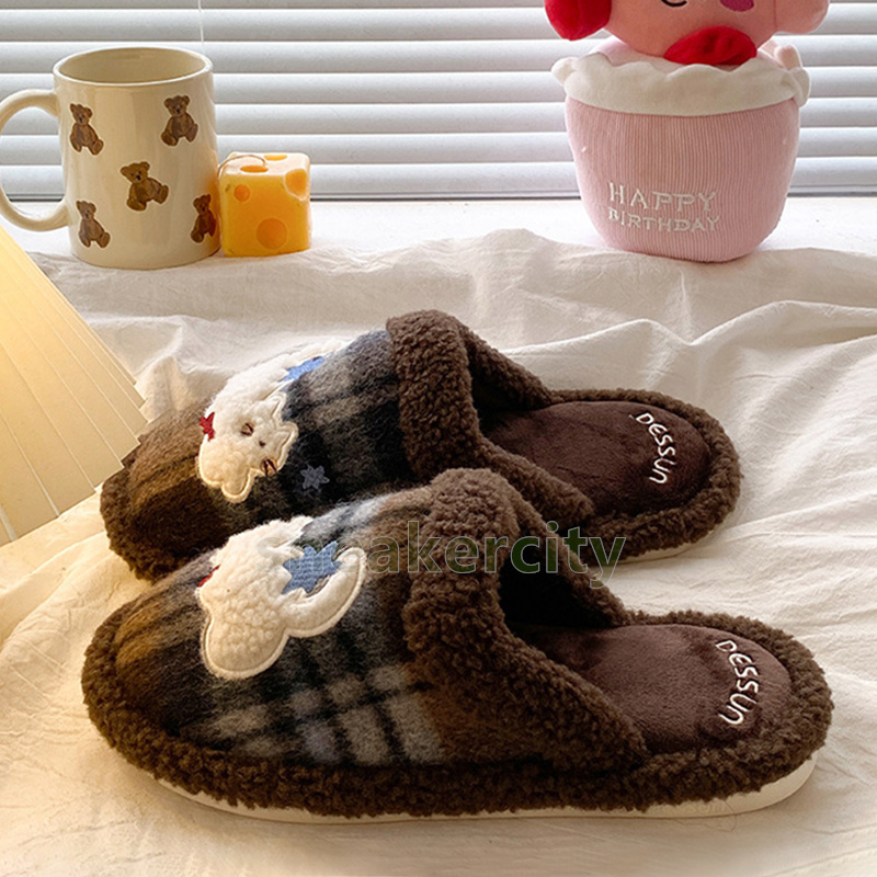 designer slides cozy warm cotton slippers stylish ladies winter indoor outdoor fuzzy cartoon slippers soft faux fur flats home shoes size 36-41