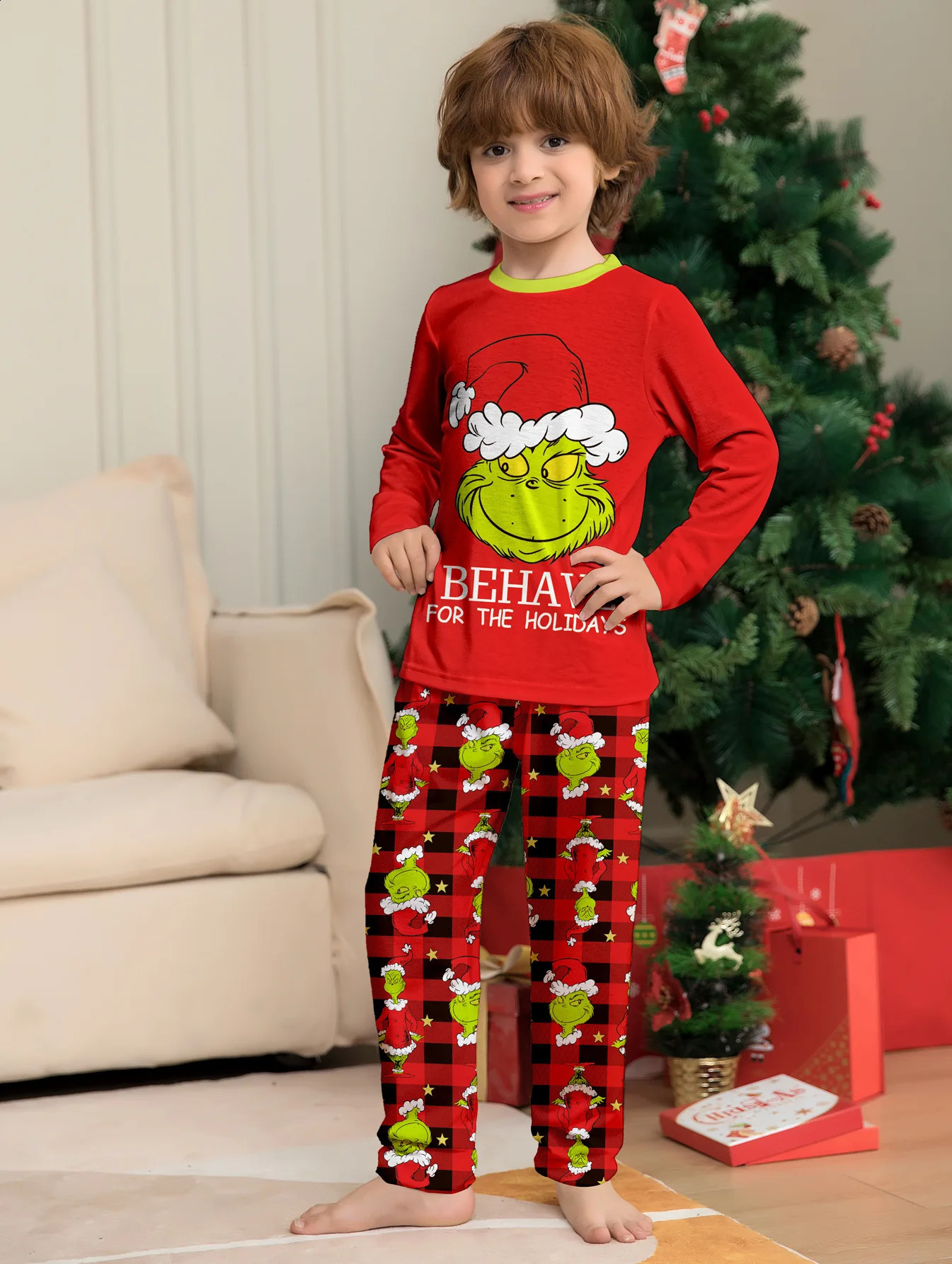 Christmas Family Matching Pajamas Set Little Monster Print Parentchild Outfits TopStripe Pants Xmas Sleepwear Baby Jumpsuit 251023