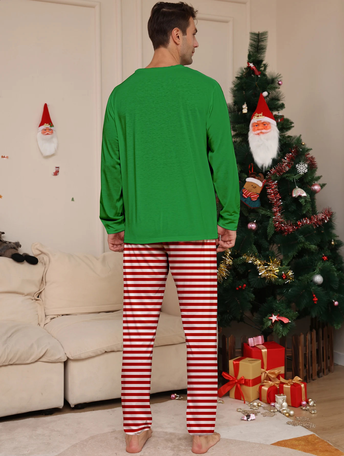Christmas Family Sleepwear Set Elf Happy HoHoHo to You Green Top Red White Striped Pajamas for All Family Members 251027