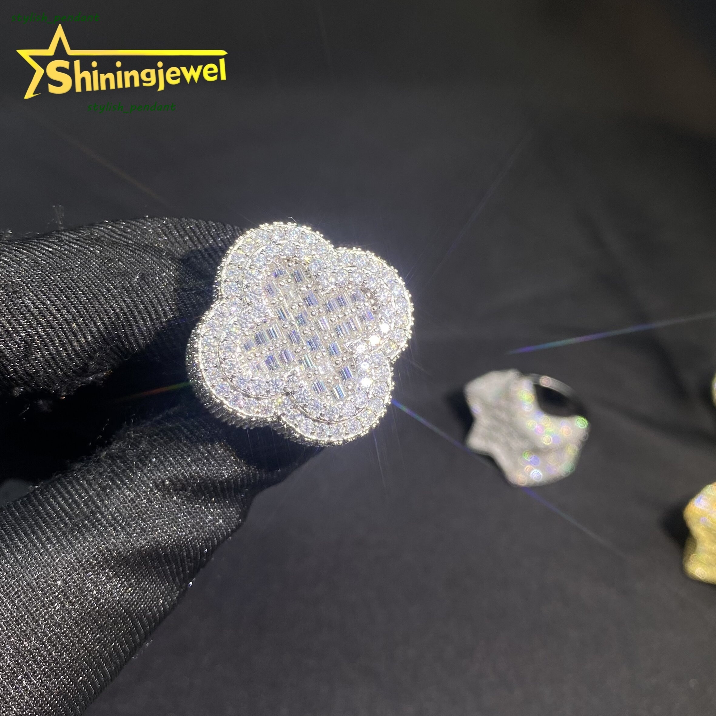 Fashion Star Ring Baguette Hip Hop Style Iced Out VVS Moissanite Jewelry Custom 925 Sterling Silver Diamond Clover Allah Rings