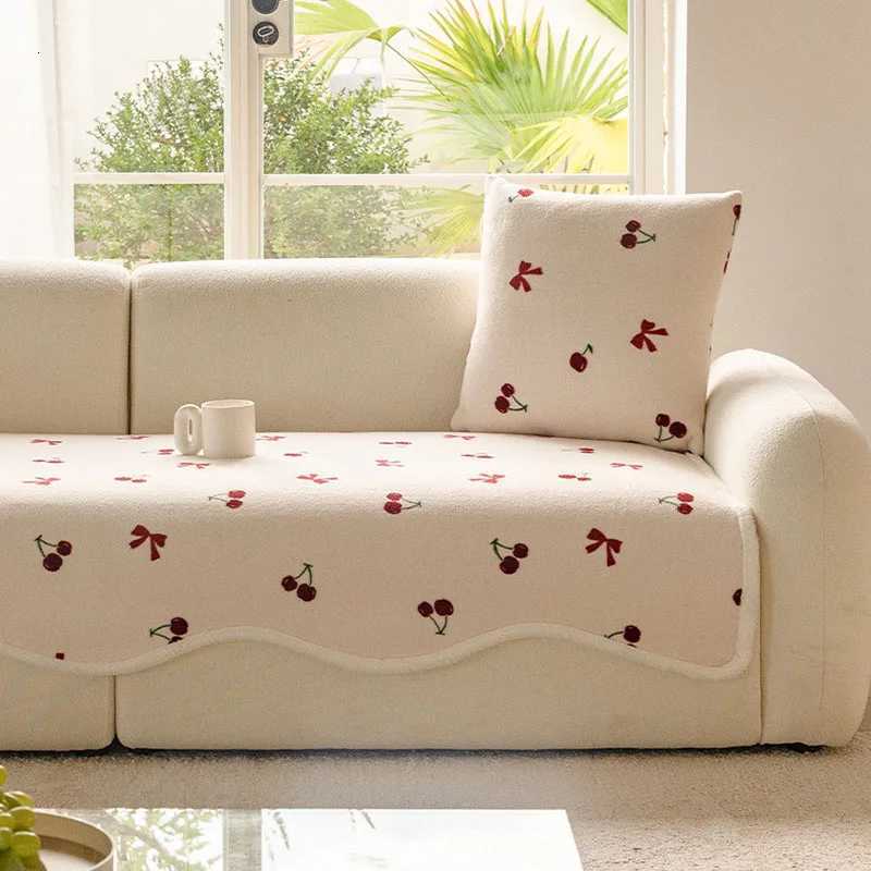 Lovely Floral Print Wavy Edge Sofa Cushion Thick Plush Warm Sofa Cover for Autumn Winter Elegant Sectional Anti Slip Home Decor C251028