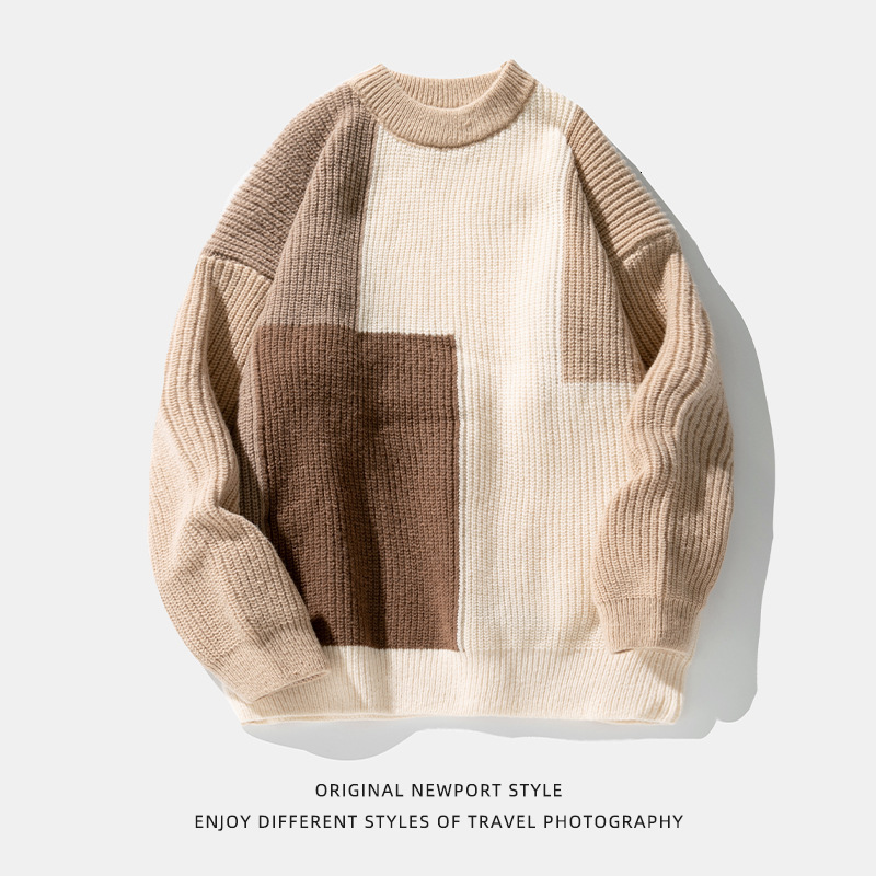 Color Block Patchwork Texture Designer Sweater Ribbed Sweater For Men Luxury Bag And Women New Loose Trendy Brand Thick Knit Sweater For Autumn And Wi