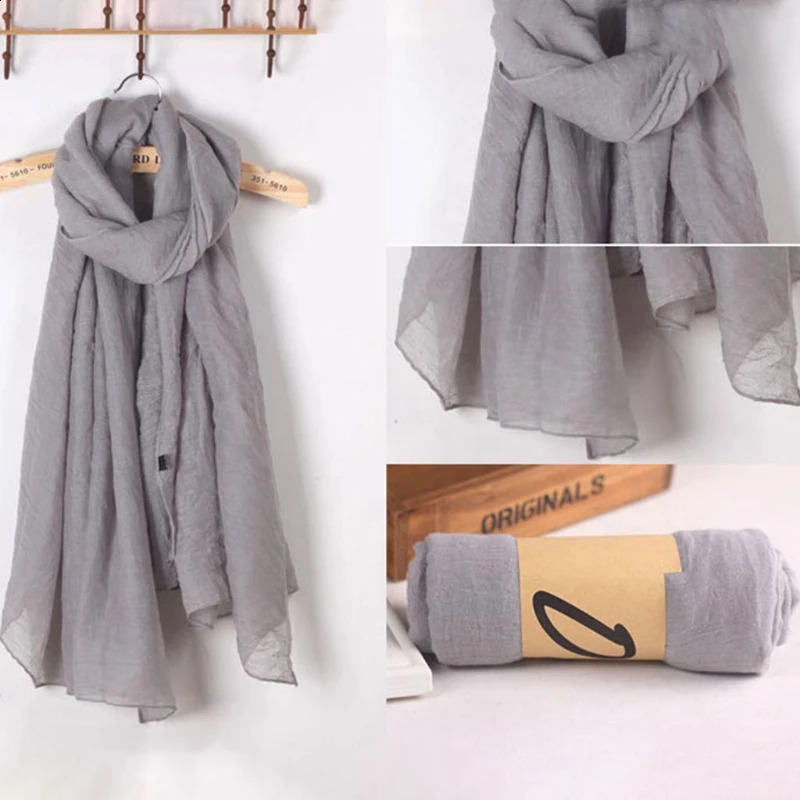 Fashion 16 Colors Women Long Scarf Wrap Scarves Vintage Cotton Linen Large Shawl Hijab Elegant Solid Black Red White 251027