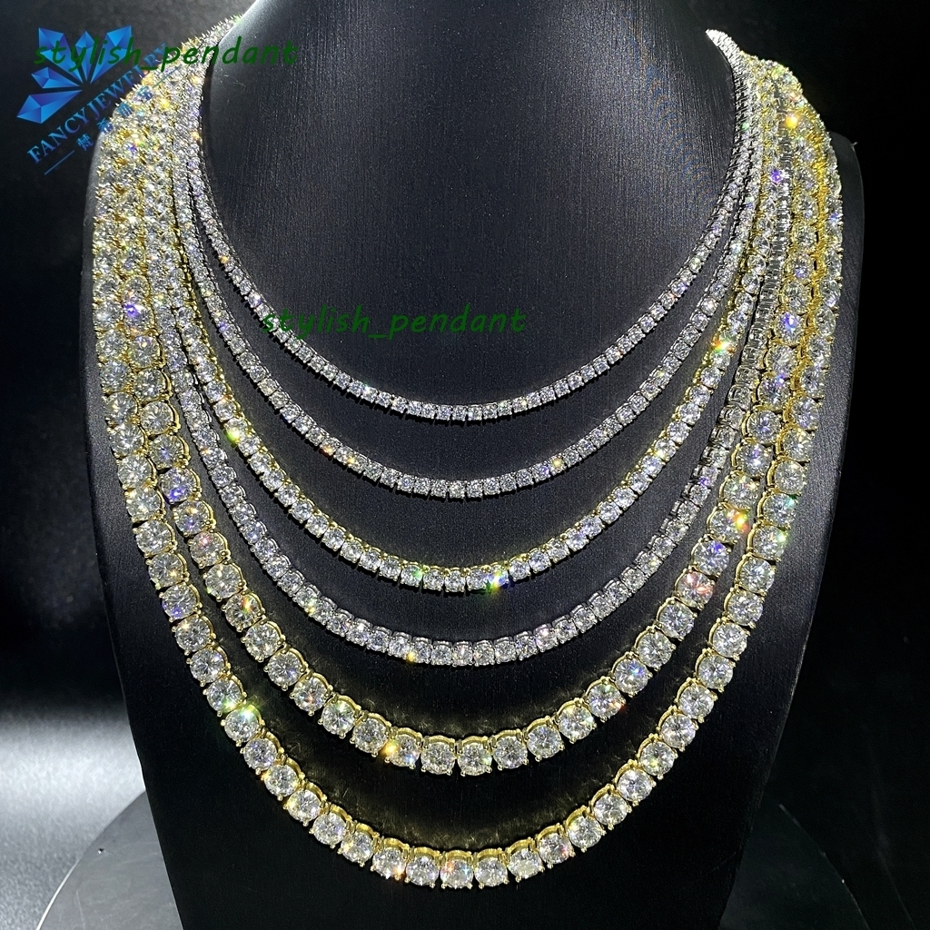 Custom Iced Out White Gold Color Plated 925 Sterling Sliver Mossinate Vvs Tennis Link Chain Mens Necklace Montre Femme Bracelet