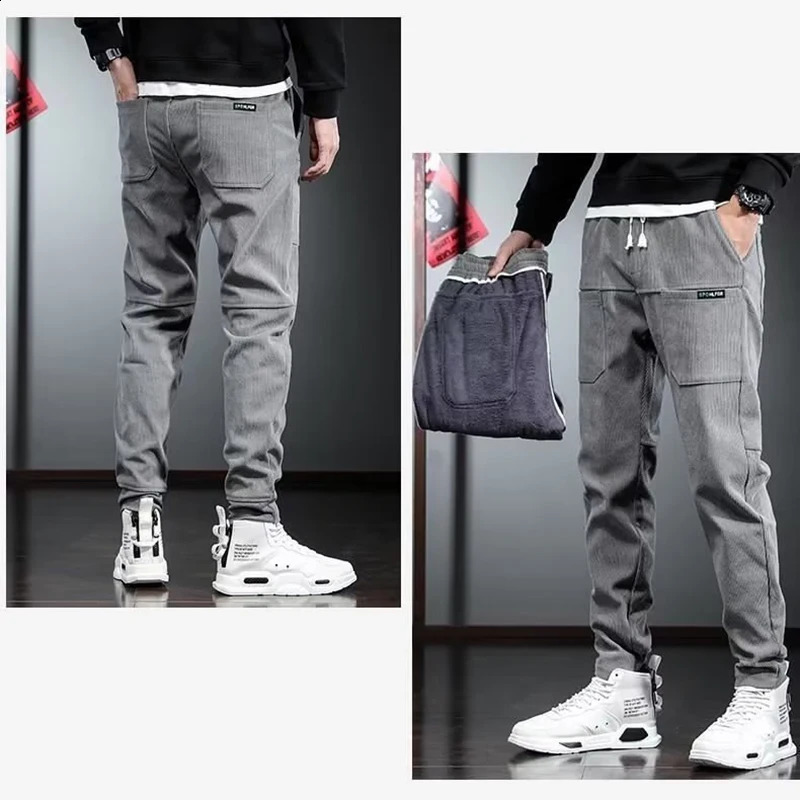 Autumn Winter Mens Stylish Thermal Corduroy Pants Comfortable Plush Narrow Leg Trousers Daily Elastic Waist Straight 251027