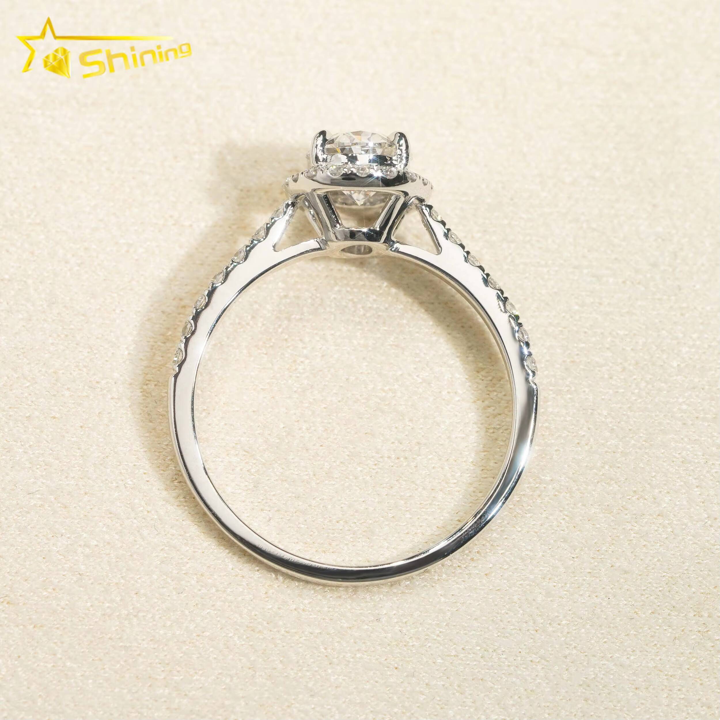 Fine Jewelry Micro Pave 14k Solid Gold Lab Grown Diamond CVD Ring Oval Shape Halo VVS2 Engagement Rings