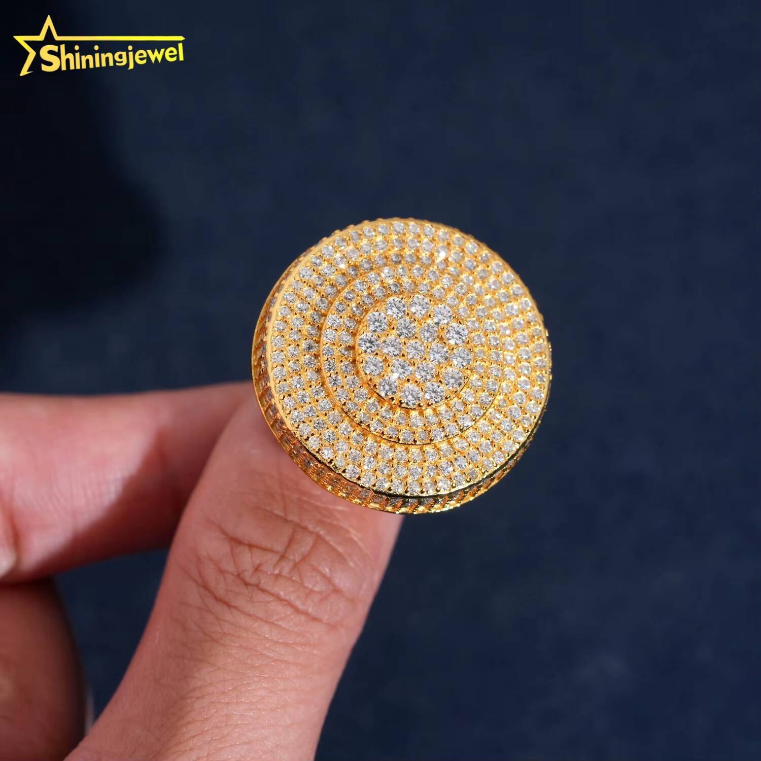 Chunky Championship Ring Round Table Front Top Ring Pass Diamond Tester Hip Hop Jewelry 925 Silver Diamond Moissanite Men Ring