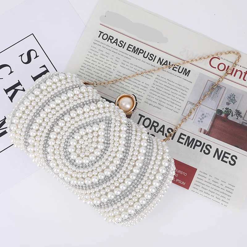 New Women Woven Pearl Evening Clutch Bag Small Beaded Box Pearl Wedding Party Bag Purs H251027