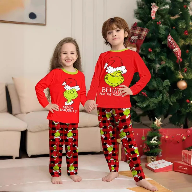 Christmas Family Matching Pajamas Set Little Monster Print Parentchild Outfits TopStripe Pants Xmas Sleepwear Baby Jumpsuit 251023