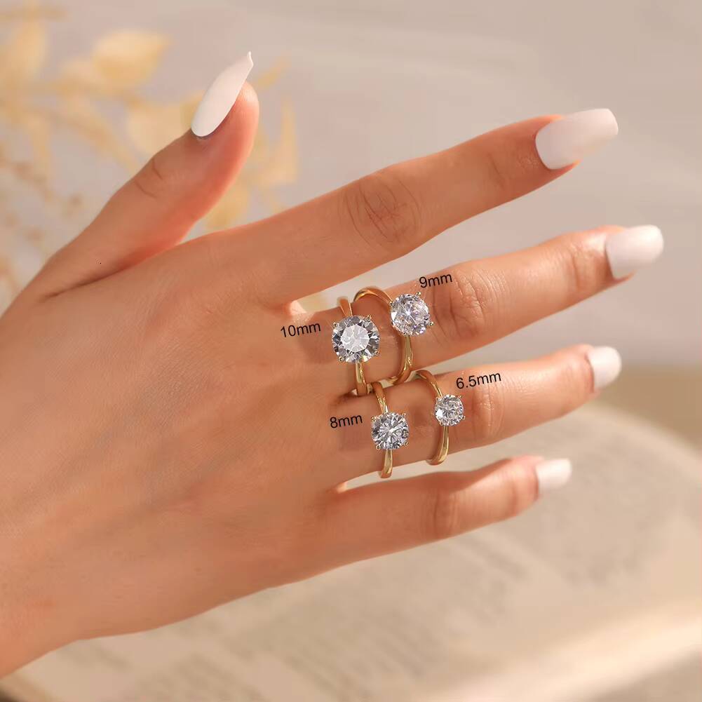 Rinntin LZR37 FourClaw Setting Premium 8A Cubic Zirconia 925 Sterling Silver Engagement Rings Round Cut 1ct 2ct 3ct 4ct