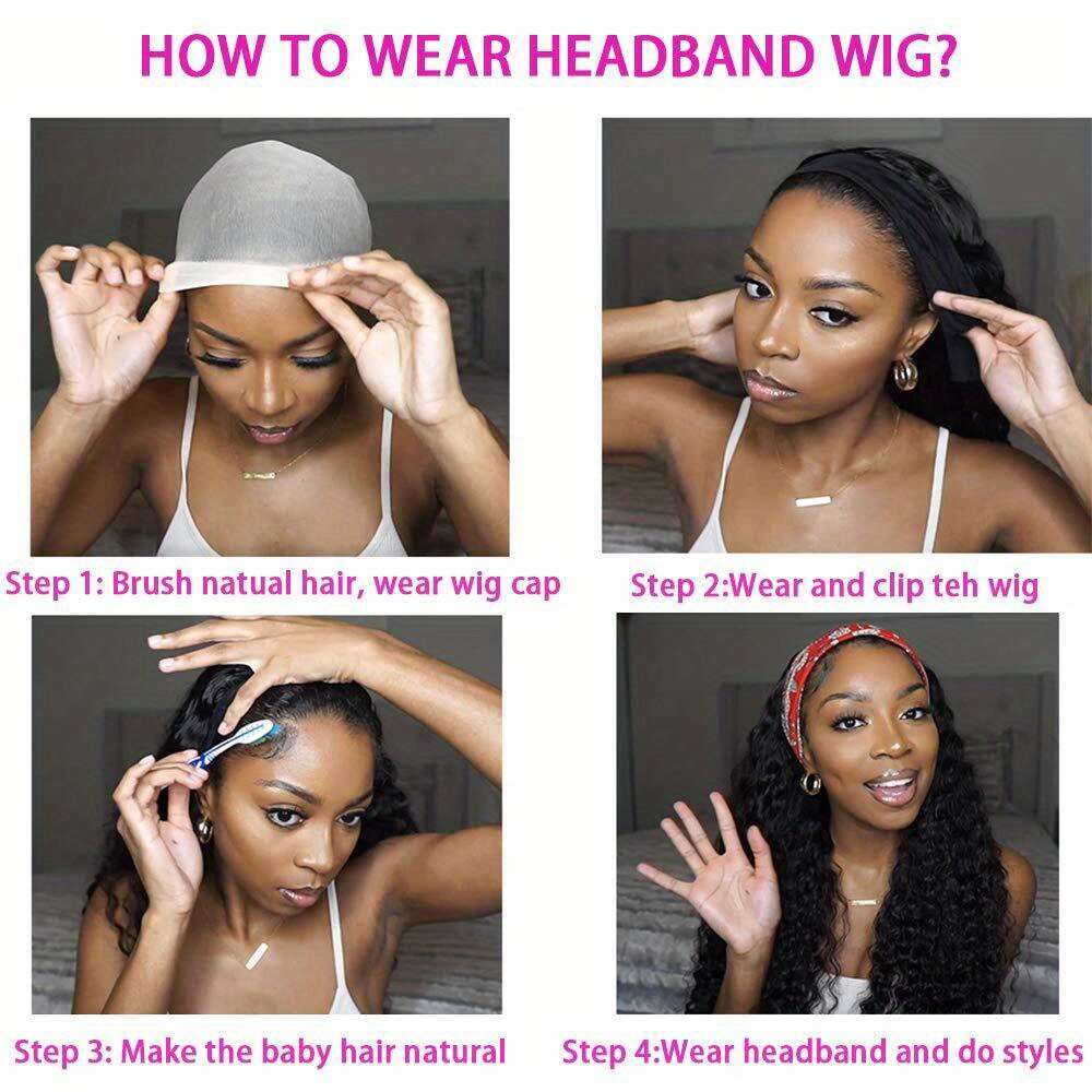 Headband Human Deep For Women Glueless None Lace Front Curly Wave Wig Brazilian Virgin Hair Wear And Go Wigs Hine Made Natural Color